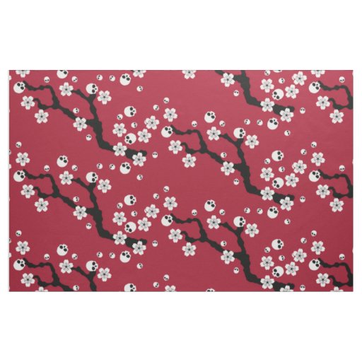 Skull Cherry Blossoms Fabric