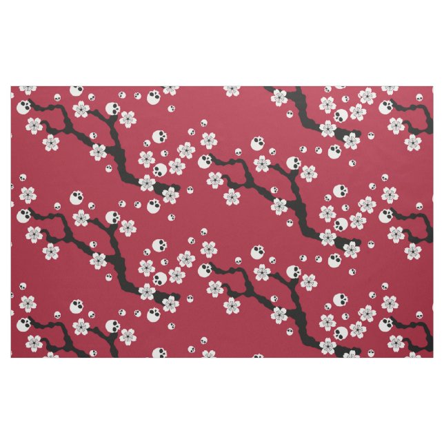 Skull Cherry Blossoms Fabric (Fat Quarter)