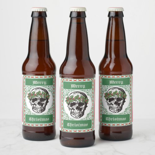 Skull Christmas Beer Bottle Label