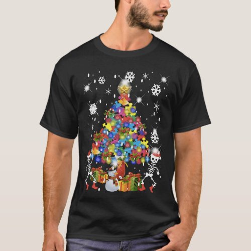 skull christmas tree gift for men woman autism T_Shirt