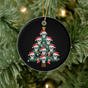 Skull Christmas Tree Pajama Cool Skeleton Santa Ceramic Ornament