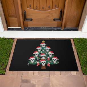 Skull Christmas Tree Pajama Cool Skeleton Santa  Doormat