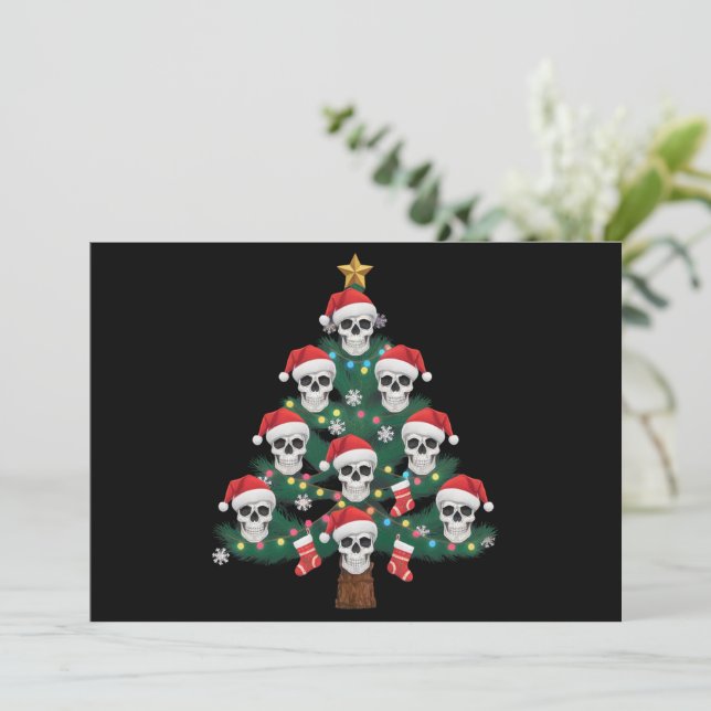 Skull Christmas Tree Pajama Cool Skeleton Santa  Holiday Card (Standing Front)