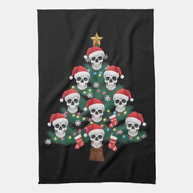 Skull Christmas Tree Pajama Cool Skeleton Santa  Kitchen Towel (Vertical)