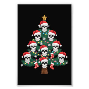 Skull Christmas Tree Pajama Cool Skeleton Santa Photo Print