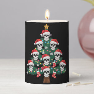 Skull Christmas Tree Pajama Cool Skeleton Santa Pillar Candle