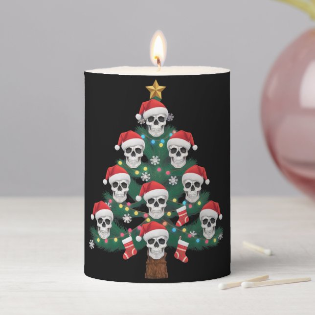 Skull Christmas Tree Pajama Cool Skeleton Santa  Pillar Candle (In Situ)