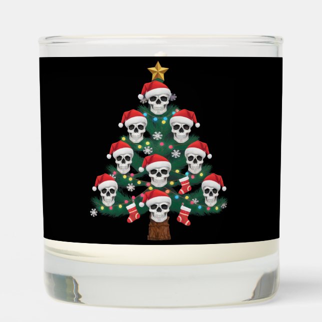 Skull Christmas Tree Pajama Cool Skeleton Santa  Scented Candle (Front)