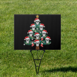 Skull Christmas Tree Pajama Cool Skeleton Santa Sign