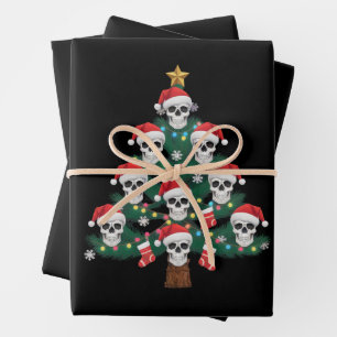 Skull Christmas Tree Pajama Cool Skeleton Santa Wrapping Paper Sheets