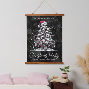 Skull Christmas Tree Pajama Skeleton Santa Hat Hanging Tapestry