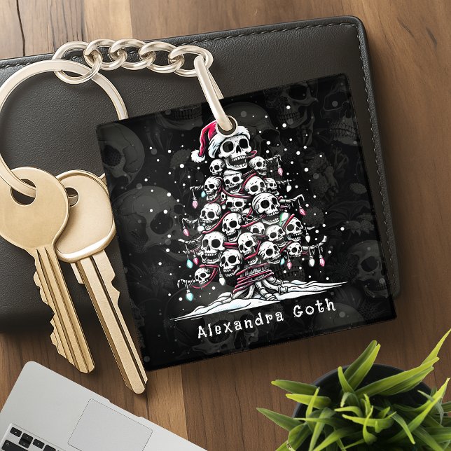 Skull Christmas Tree Pajama Skeleton Santa Hat Keychain (Creator Uploaded)