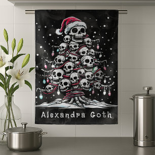 Skull Christmas Tree Pajama Skeleton Santa Hat Kitchen Towel