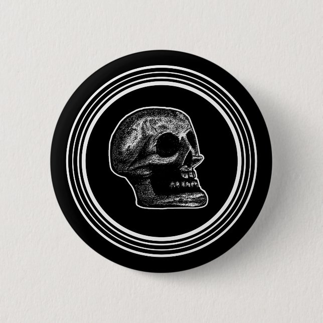 SKULL - Circle Black & White Pinback Button (Front)