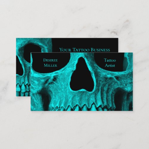 Skull Close Up Gothic Dark Teal Black Tattoo Shop Business Card