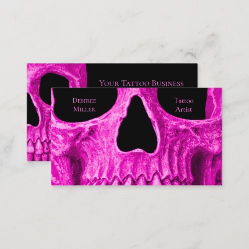 Skull Close Up Gothic Neon Pink Black Tattoo Shop Business Card