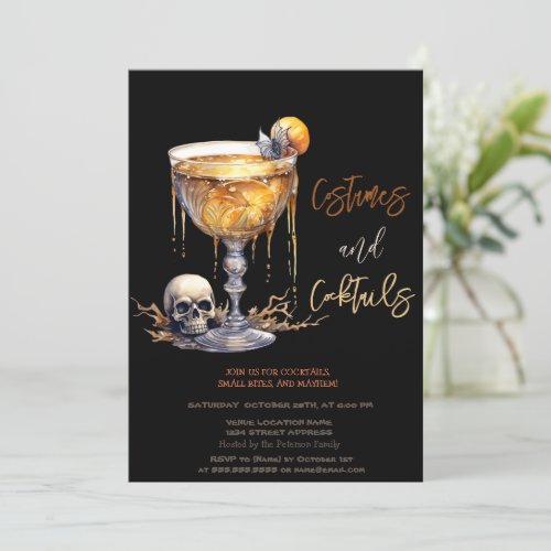 Skull Cocktail Costumes  Cocktail Halloween Invitation