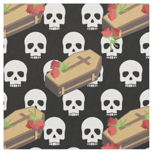 skull coffin emojis fabric (Close Up)