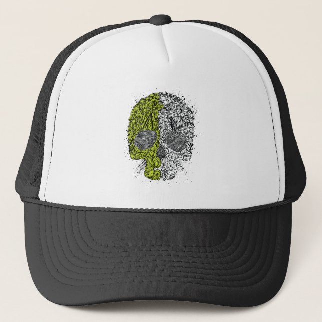 Skull ~ Collage Tattoo Skull Fantasy Art Trucker Hat (Front)
