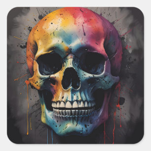 Skull colored head square sticker