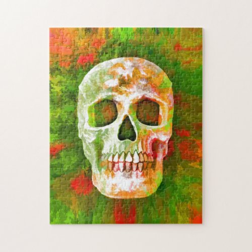 Skull Colorful Head Pop Art Red Green Abstract Jigsaw Puzzle