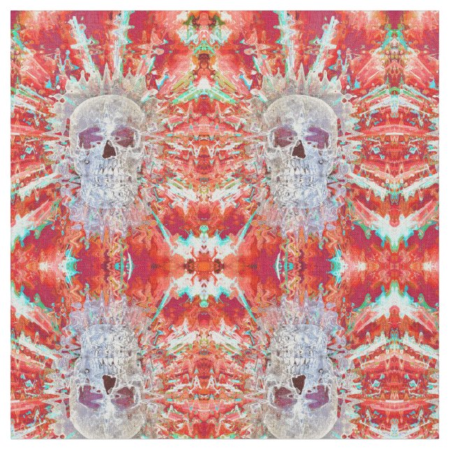 Skull Colorful Pop Art Surreal Psychedelic Artwork Fabric (Close Up)