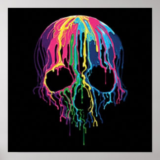 Skull colors black light poster
