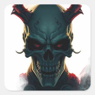 Skull Comics Style Illustration Fantasy Art Square Sticker