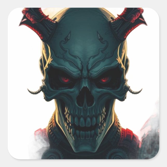 Skull Comics Style Illustration Fantasy Art Square Sticker (Front)