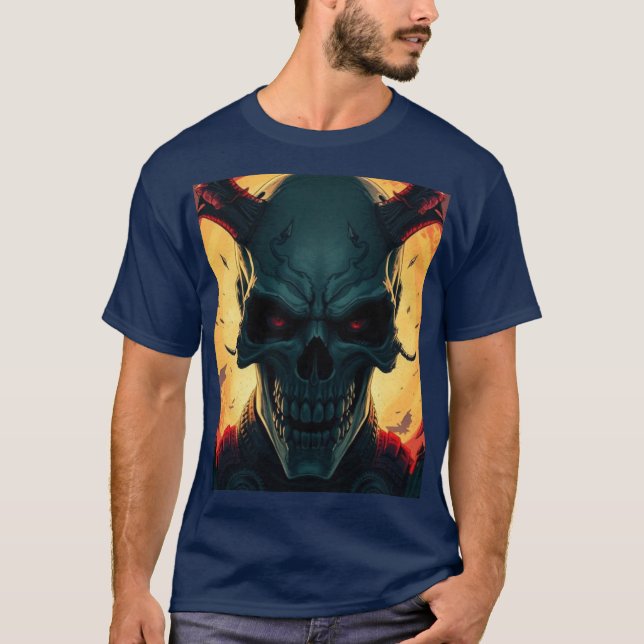 Skull Comics Style Illustration Fantasy Art T-Shirt (Front)