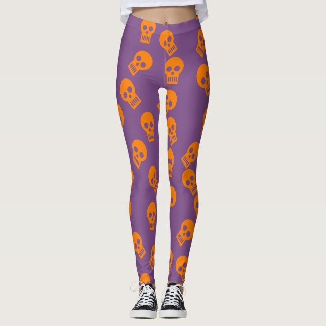 Skull Confetti Leggings Orange/Purple (Front)