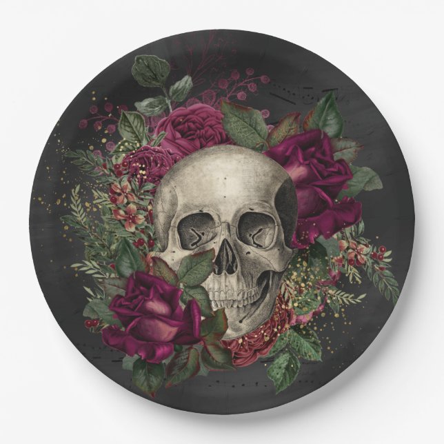 Skull, Costume party, Halloween, Gothic, spooky Paper Plates (Front)