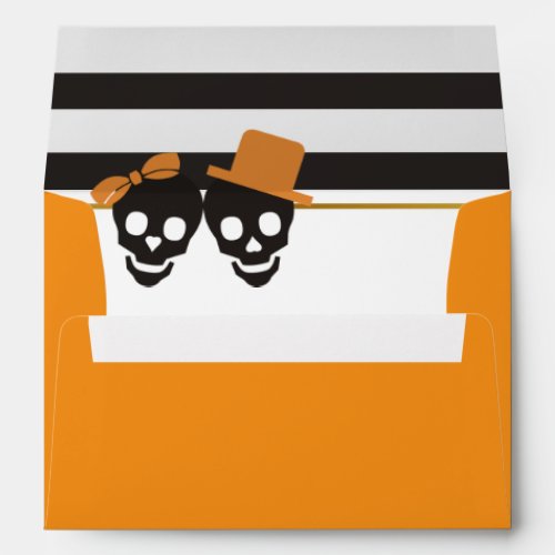 Skull couple and black white stripes Halloween Envelope
