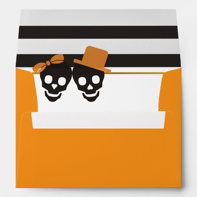 Skull couple and black, white stripes Halloween Envelope (Back (Bottom))
