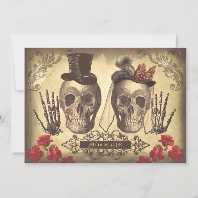 Skull Couple Day of The Dead engagement party Invitation (Front)