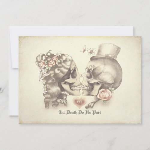 Skull Couple Day of the Dead Engagement Party Invitation