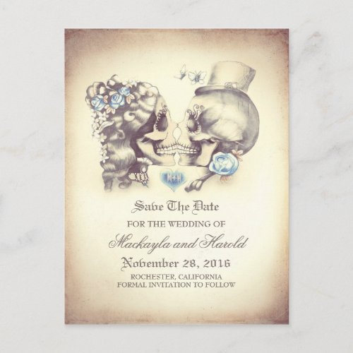 Skull Couple Day of the Dead Save the Date Announcement Postcard