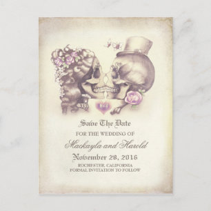 Skull Couple Day of the Dead Save the Date Announcement Postcard