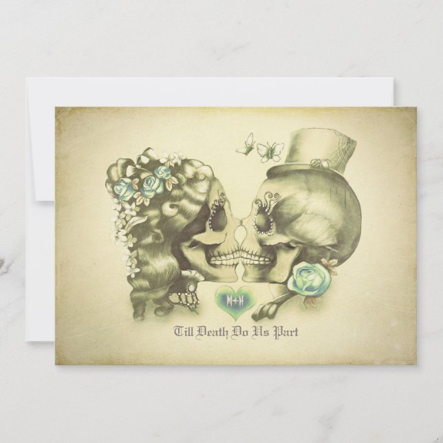 Skull Couple Day of the Dead Wedding Invitations (Front)