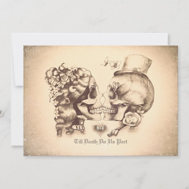 Skull Couple Day of the Dead Wedding Invitations (Front)