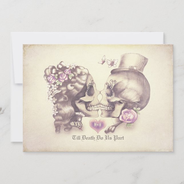 Skull Couple Day of the Dead Wedding Invitations (Front)