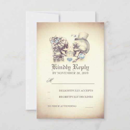 Skull Couple Dead Day Wedding RSVP Cards