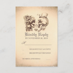 Skull Couple Dead Day Wedding RSVP Cards