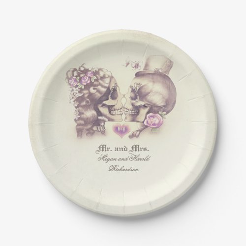 Skull Couple Gothic Purple Wedding Paper Plates
