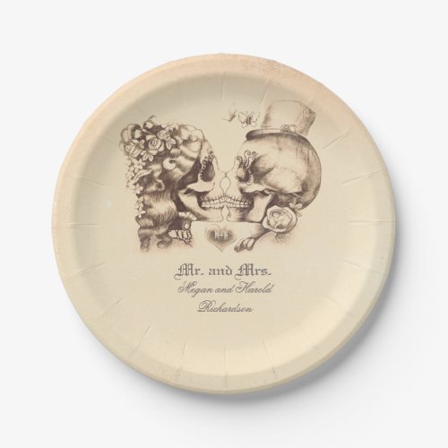 Skull Couple Gothic Wedding Old Paper Plates
