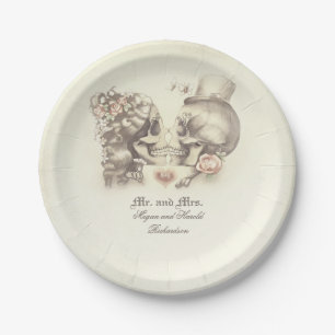 Skull Couple Gothic Wedding Paper Plates