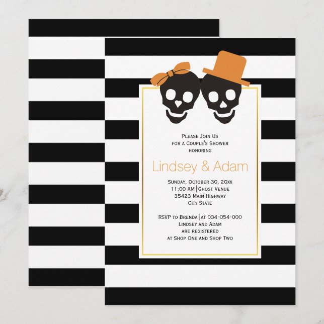 Skull couple Halloween wedding couples shower Invitation (Front/Back)