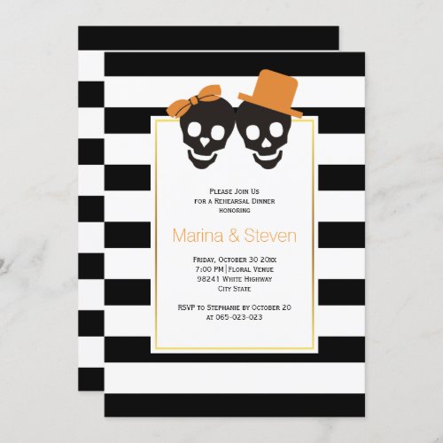 Skull couple Halloween wedding rehearsal dinner Invitation