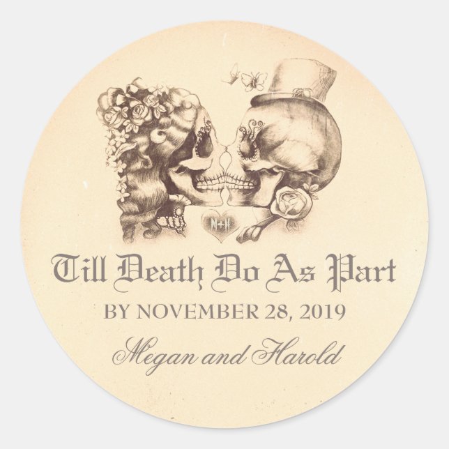Skull couple old wedding stickers (Front)