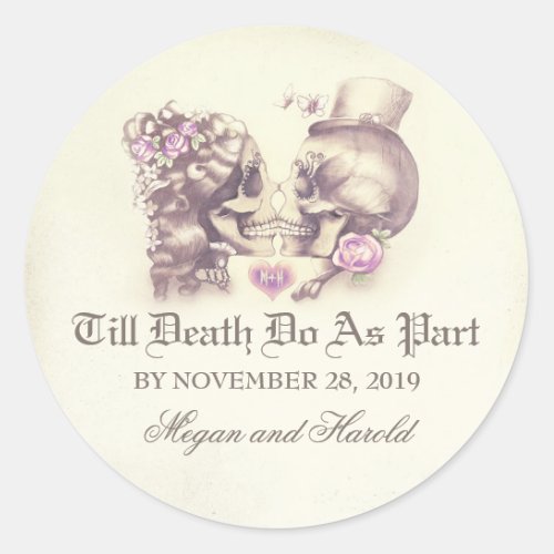 Skull couple purple wedding stickers